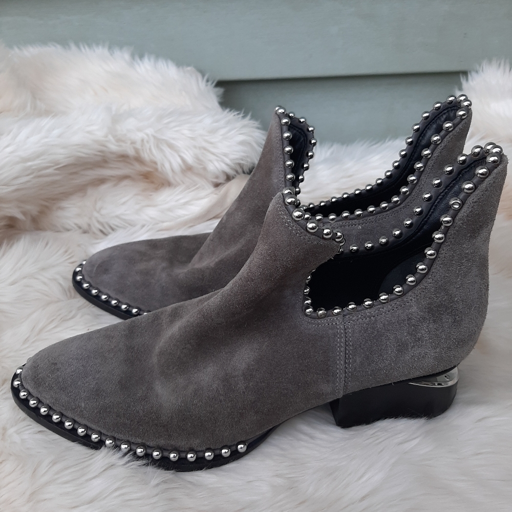 Alexander Wang Gray Ankle Boots with Silver Studs and Signature Heel